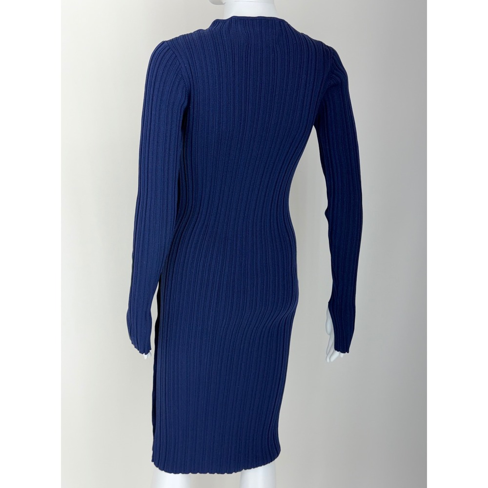 Adam Lippes Collective Navy Ribbed Knit Sweater Button Side Midi Dress Small - Picture 4 of 7
